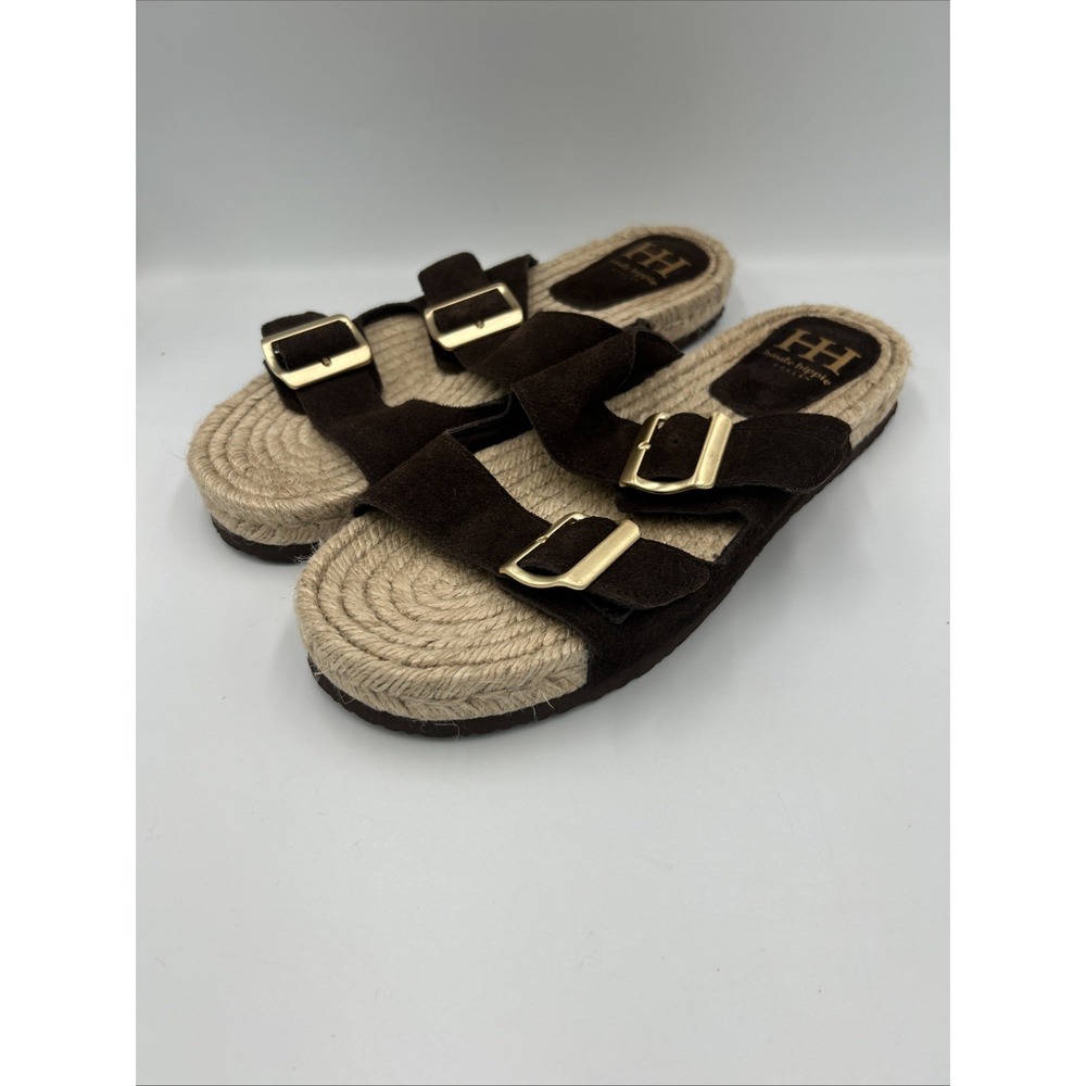 haute hippie Genuine Chocolate Brown Cow Suede Nikki Sandals Women's Size 9.5
